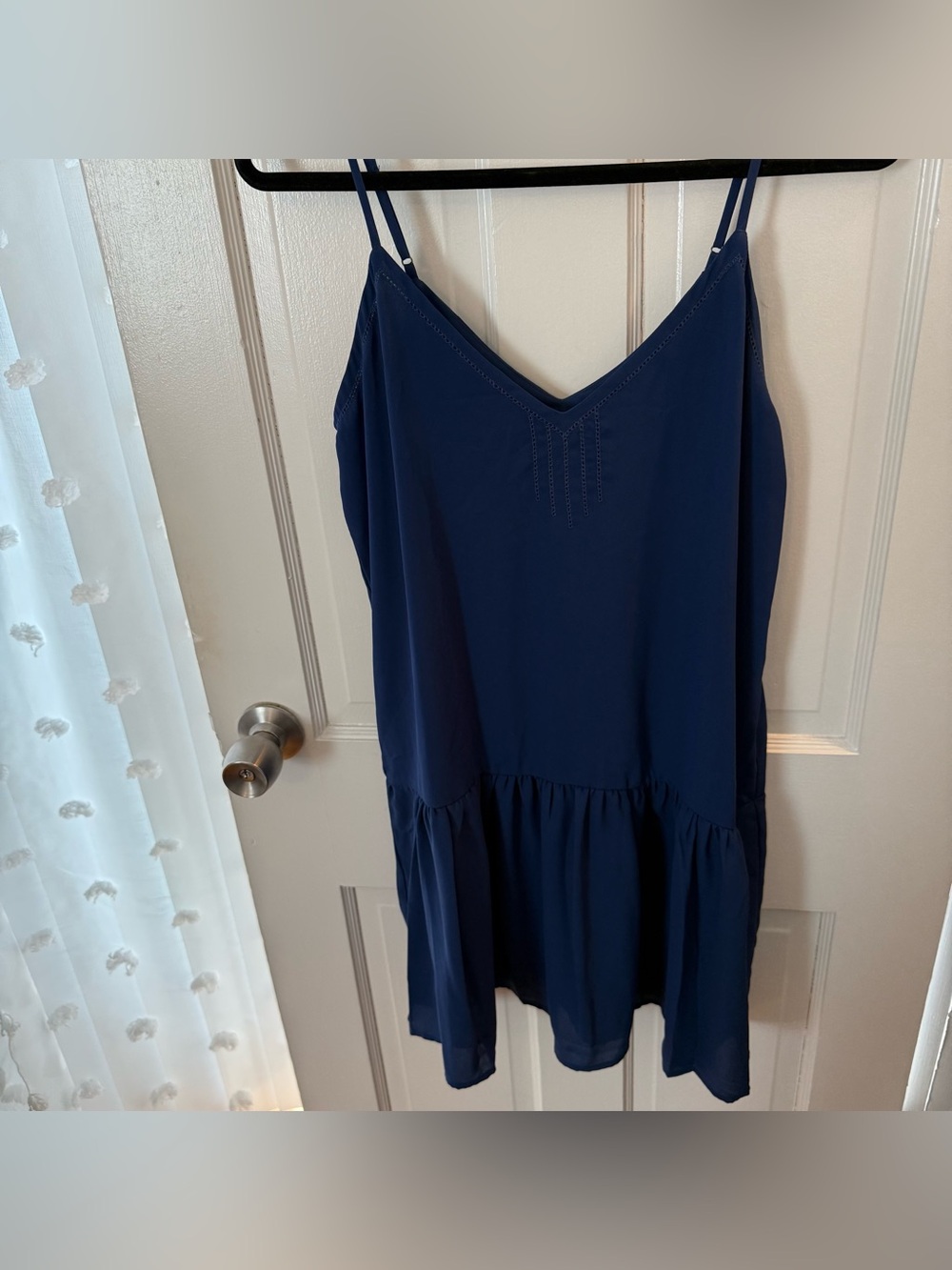 Francesca's Collections Navy Blue Spaghetti Strap Tiered Mini Dress